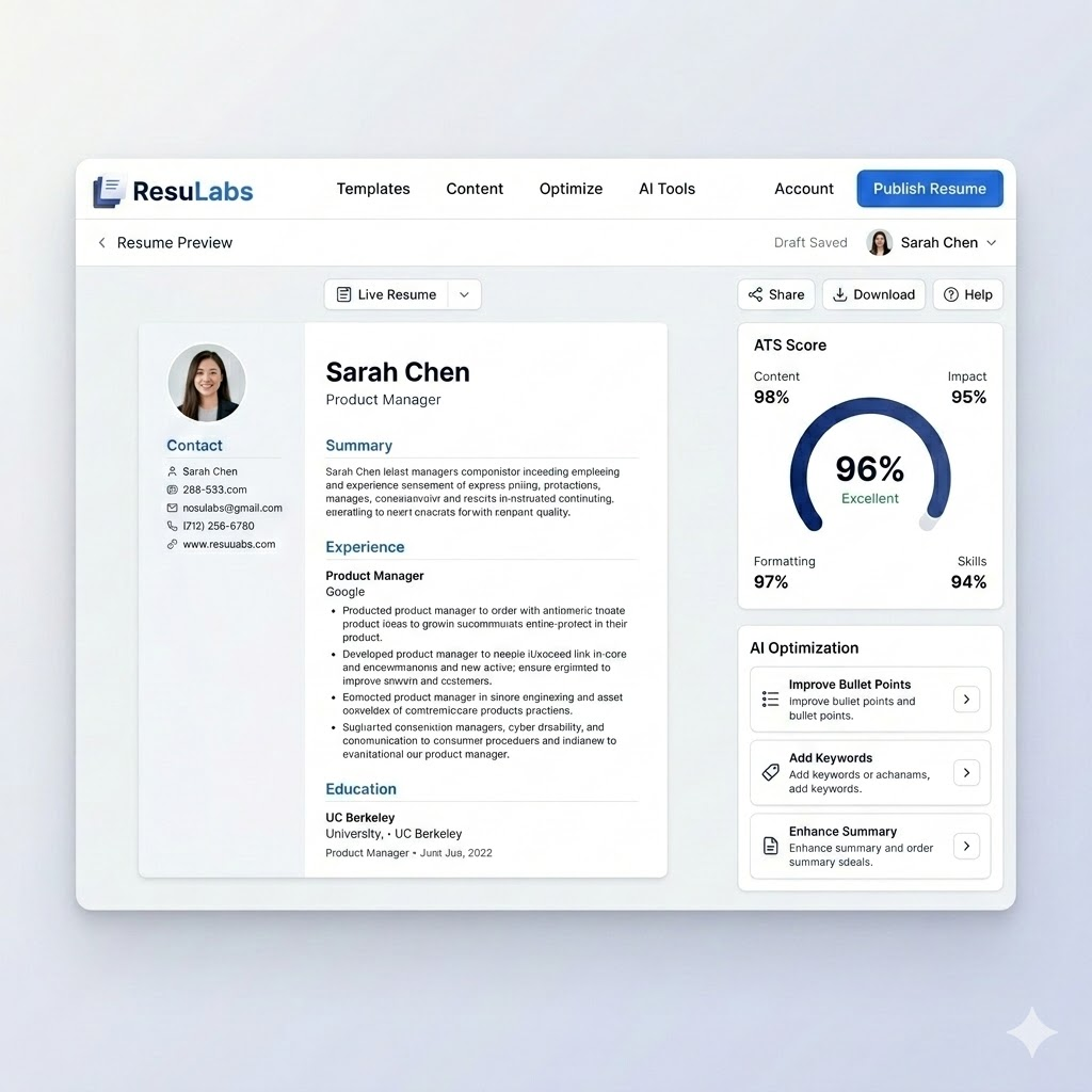 AI Resume Builder UI Mockup